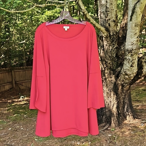Avenue Top Double Bell Sleeve Relaxed Blouse  Deep Red Women's Plus Size 18/20 - Picture 3 of 16